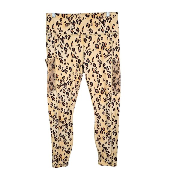 Womens Fabletics Power Hold Brown Animal Print Leggings Ankle Polyester Size L - Picture 1 of 10